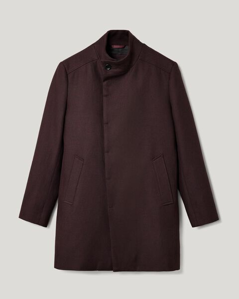 Two Tone Funnel Neck Coat, Burgundy, hi-res